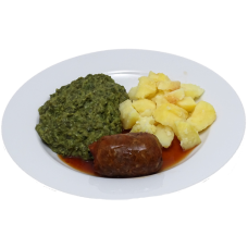 Rundervink met jus, spinazie a la crème en gekookte aardappelen 